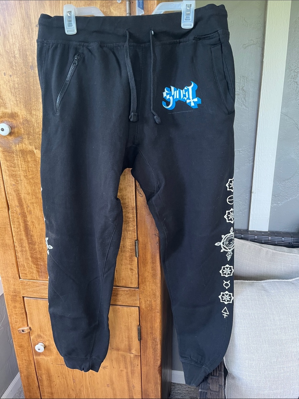 Ghost band Black Sweatpants with Blue Logo and White Side Graphics 3XL